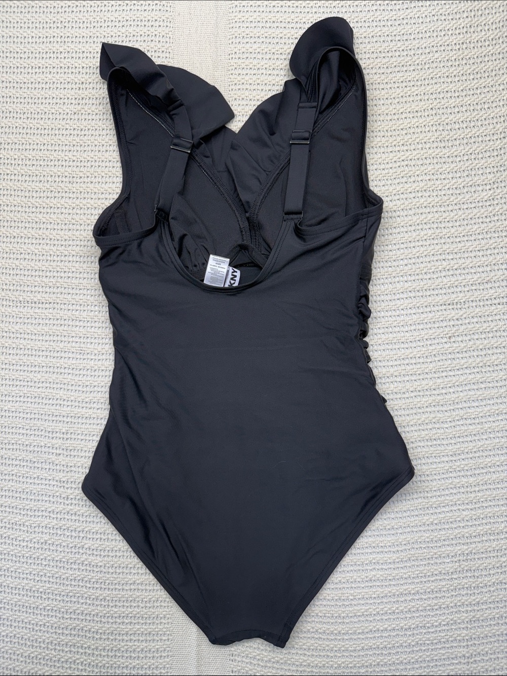 DKNY Black Ruffle V-Neck One-Piece Swimsuit - Picture 4 of 6